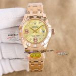 Swiss Replica Rolex Datejust Pearlmaster Gold Dial Rose Gold Diamond Bezel Watch